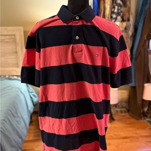 Tommy Hilfiger Men's Polo - Red and Black Stripes